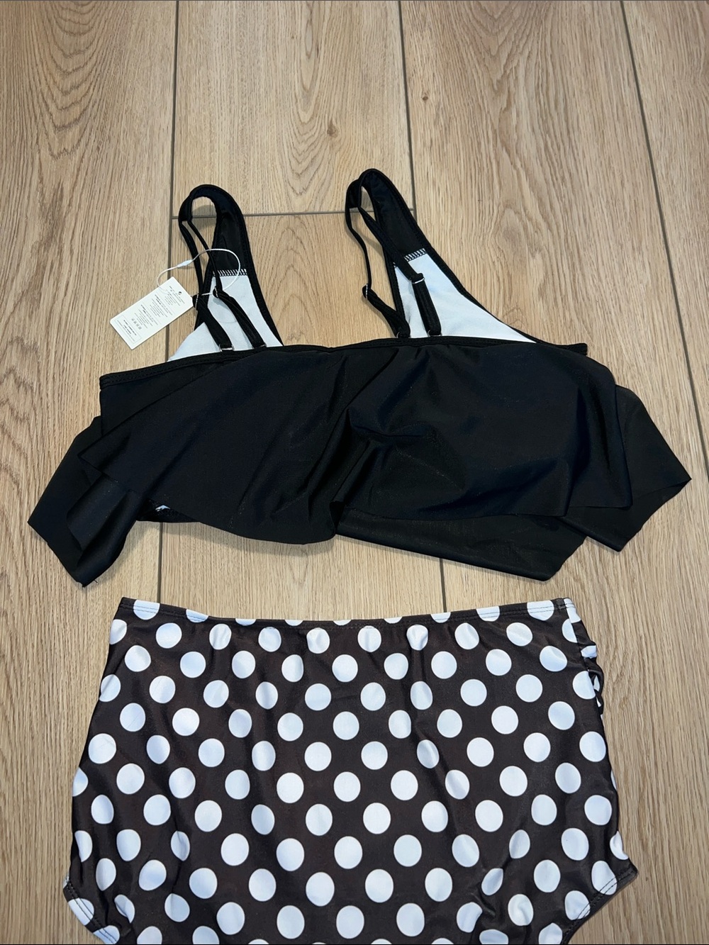 High-Waist Polka Dot Bikini Set - Black & White - Picture 9 of 15